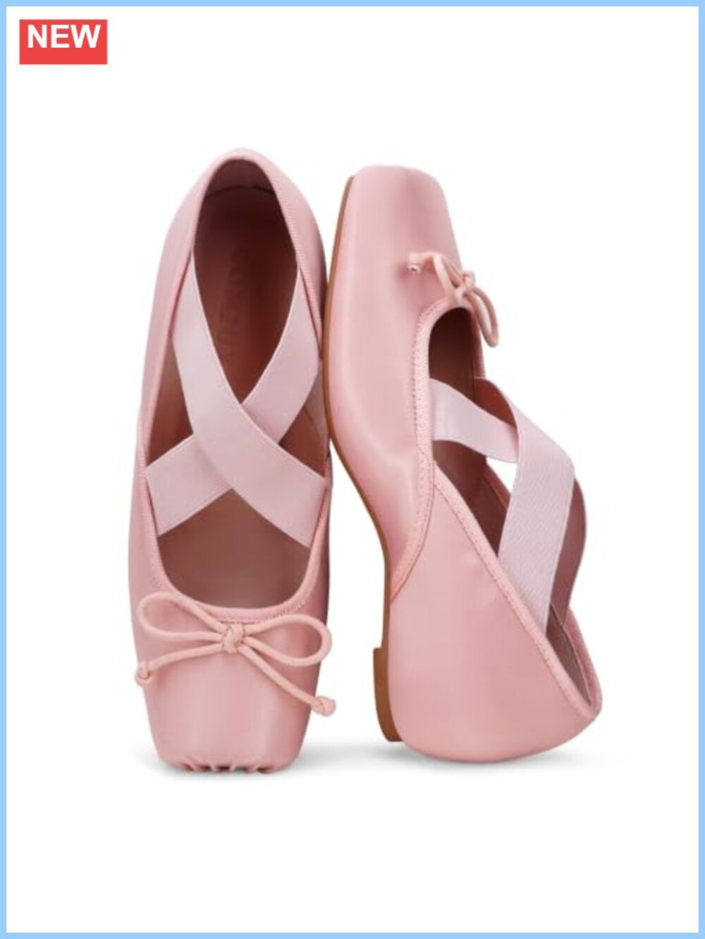 Womens Ballet Flats Square Toe Mary Jane with Bow Cross Strap Casual